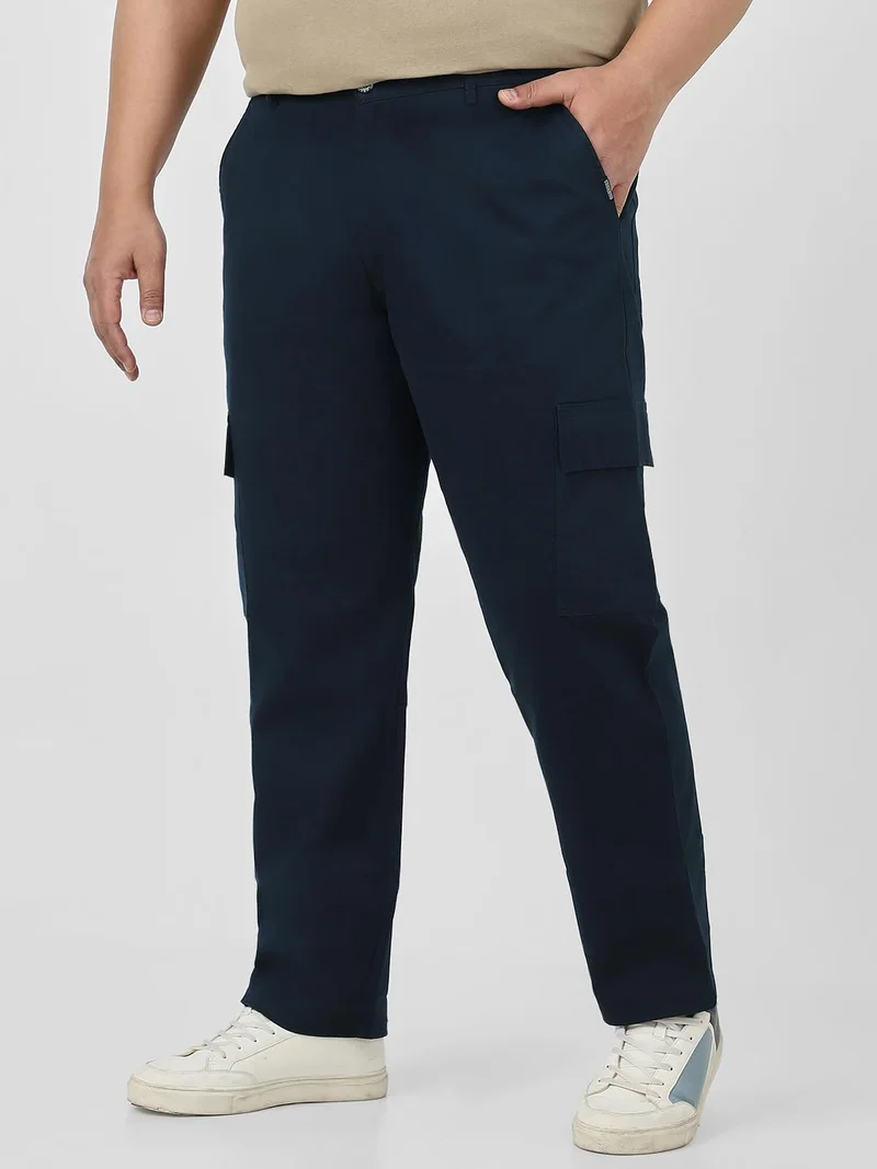 Urbano Plus Men's Navy Regular Fit Solid Cargo Chino Pant with 6 Pockets Stretchable