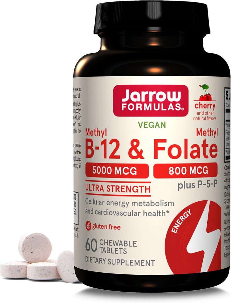 jarrow formulas Ultra Strength Methyl B12 & Folate Chewable Tablets for Energy - Image 1