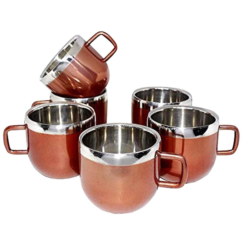 Dynore Stainless Steel Copper Color Apple Tea Cup Set of 6 - Image 2