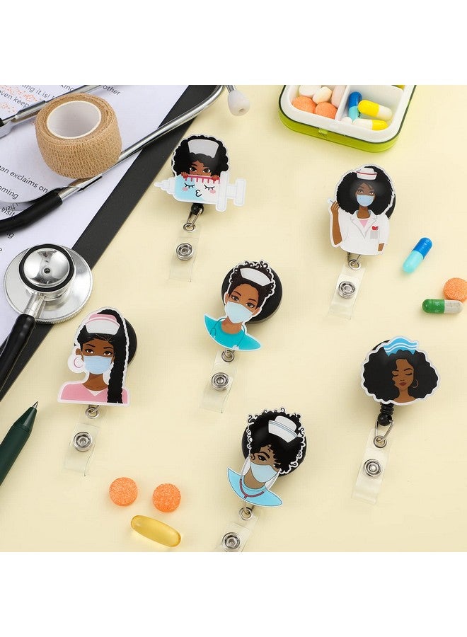 تيلينغ 6 قطع من بكرة شارة ممرضة سوداء قابلة للسحب مع مشبك حامل شارة ممرضة سوداء، 6 أنماط مشبك شارة هوية لطيف لحامل شارة هوية التمريض في المستشفى، هدية عيد ميلاد للطالبة المتطوعة والطبيبة - Image 4