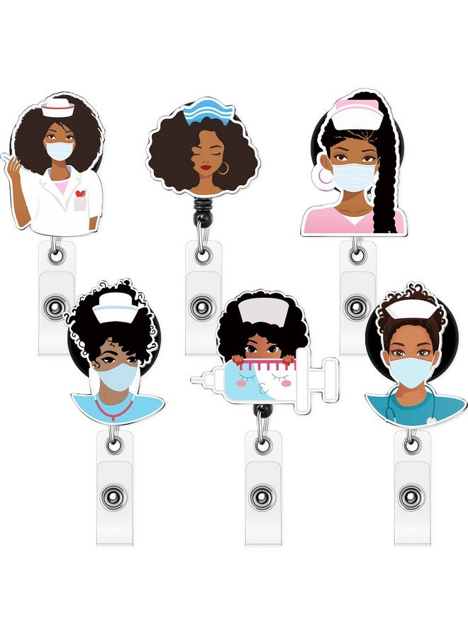 تيلينغ 6 قطع من بكرة شارة ممرضة سوداء قابلة للسحب مع مشبك حامل شارة ممرضة سوداء، 6 أنماط مشبك شارة هوية لطيف لحامل شارة هوية التمريض في المستشفى، هدية عيد ميلاد للطالبة المتطوعة والطبيبة - Image 1