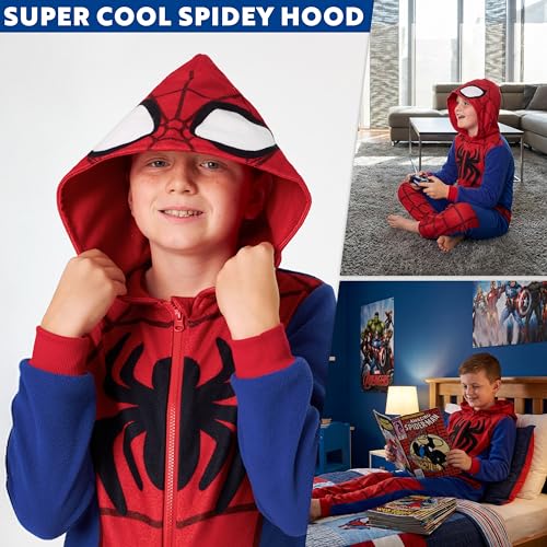 Marvel Spiderman One Piece Pajamas Set Boys Teens Fleece Hooded Jumpsuit Superhero Outfit Loungewear PJs Gifts for Boys 78 Years BlueRed - Image 3