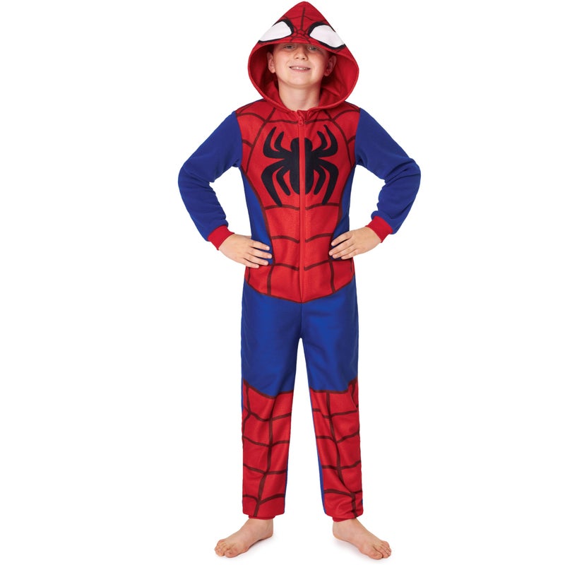 Marvel Spiderman One Piece Pajamas Set Boys Teens Fleece Hooded Jumpsuit Superhero Outfit Loungewear PJs Gifts for Boys 78 Years BlueRed - Image 2