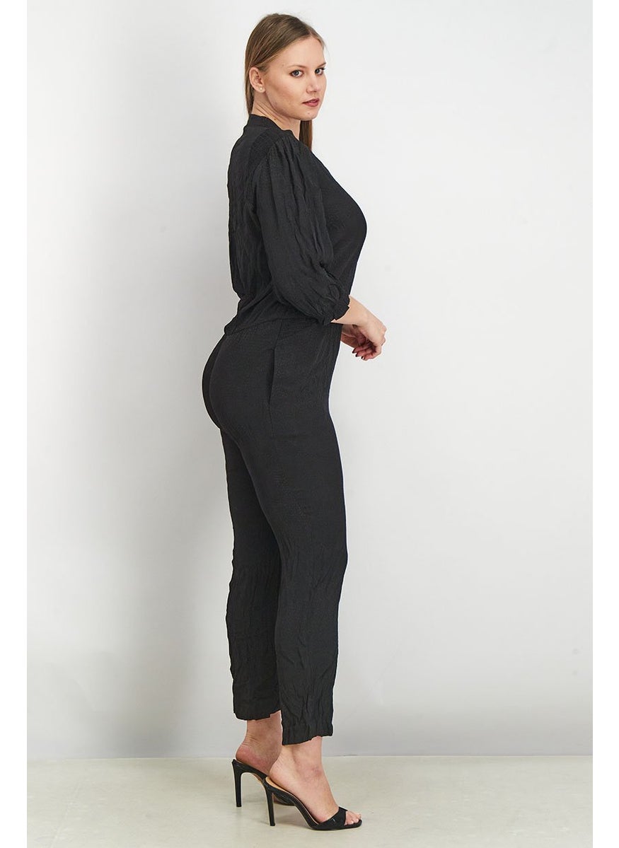 promod Women Textured Longsleeve Jumpsuit, Black  - Image 2