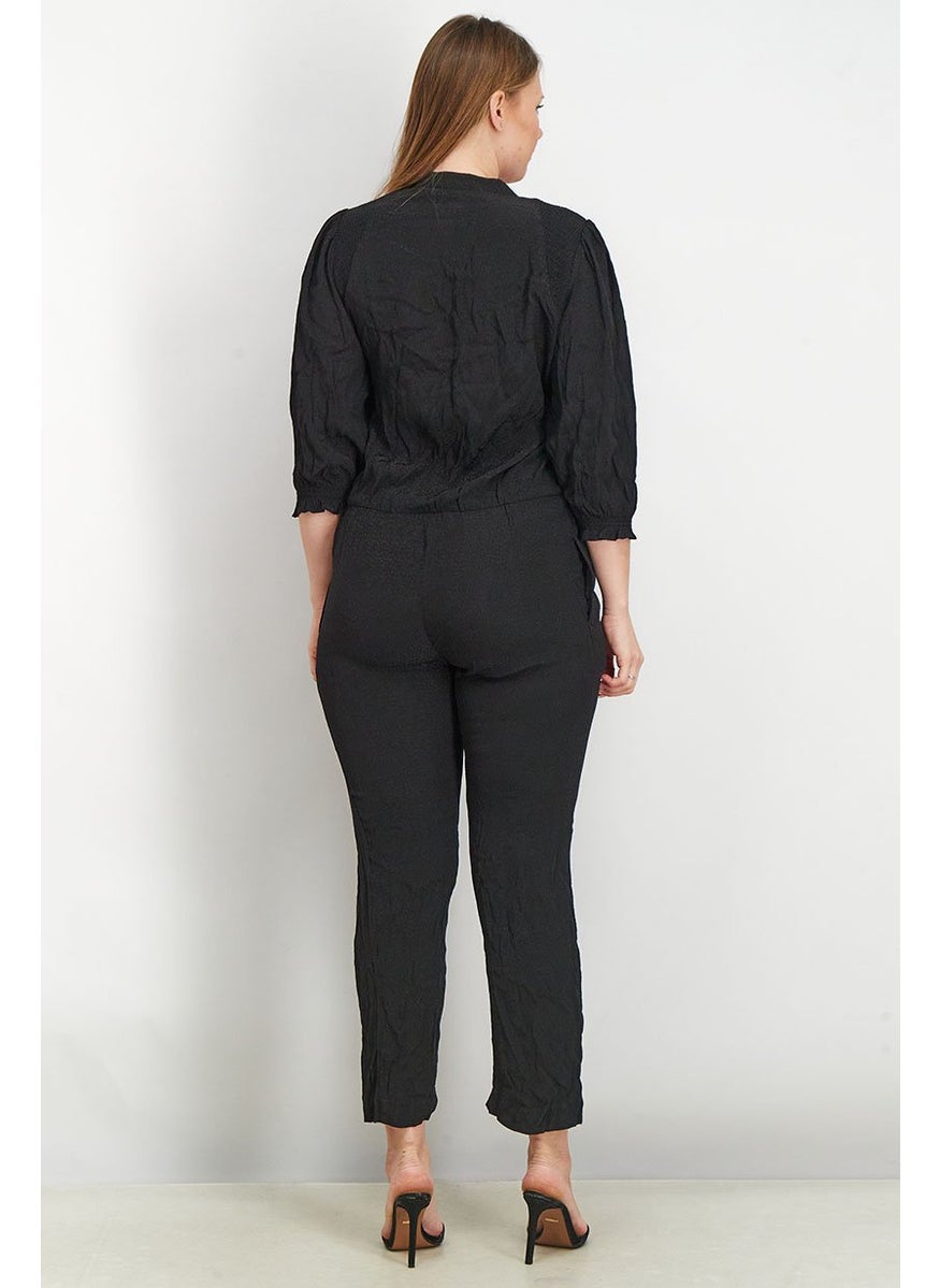 promod Women Textured Longsleeve Jumpsuit, Black  - Image 1