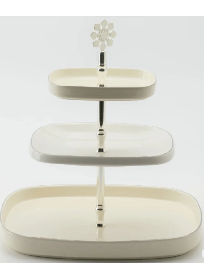 Otantik Mirral Luxury 3-Tier Porcelain Dessert & Cake Stand – White with Silver Finish (30*32 cm) - Image 2