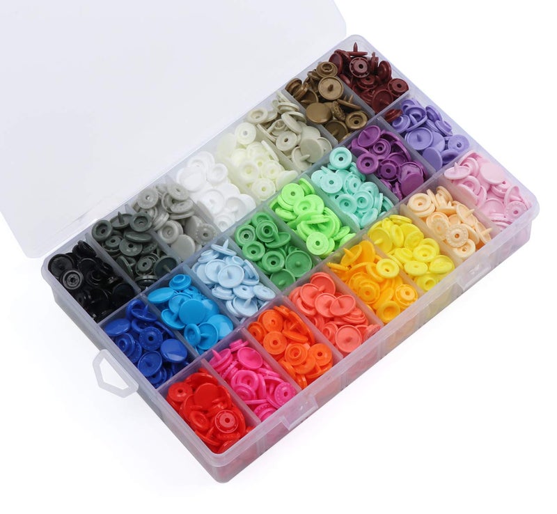ilauke 408 Sets Plastic Snap Buttons NoSew T5 Snaps with Organizer Storage Case for Bibs Diapers Crafts