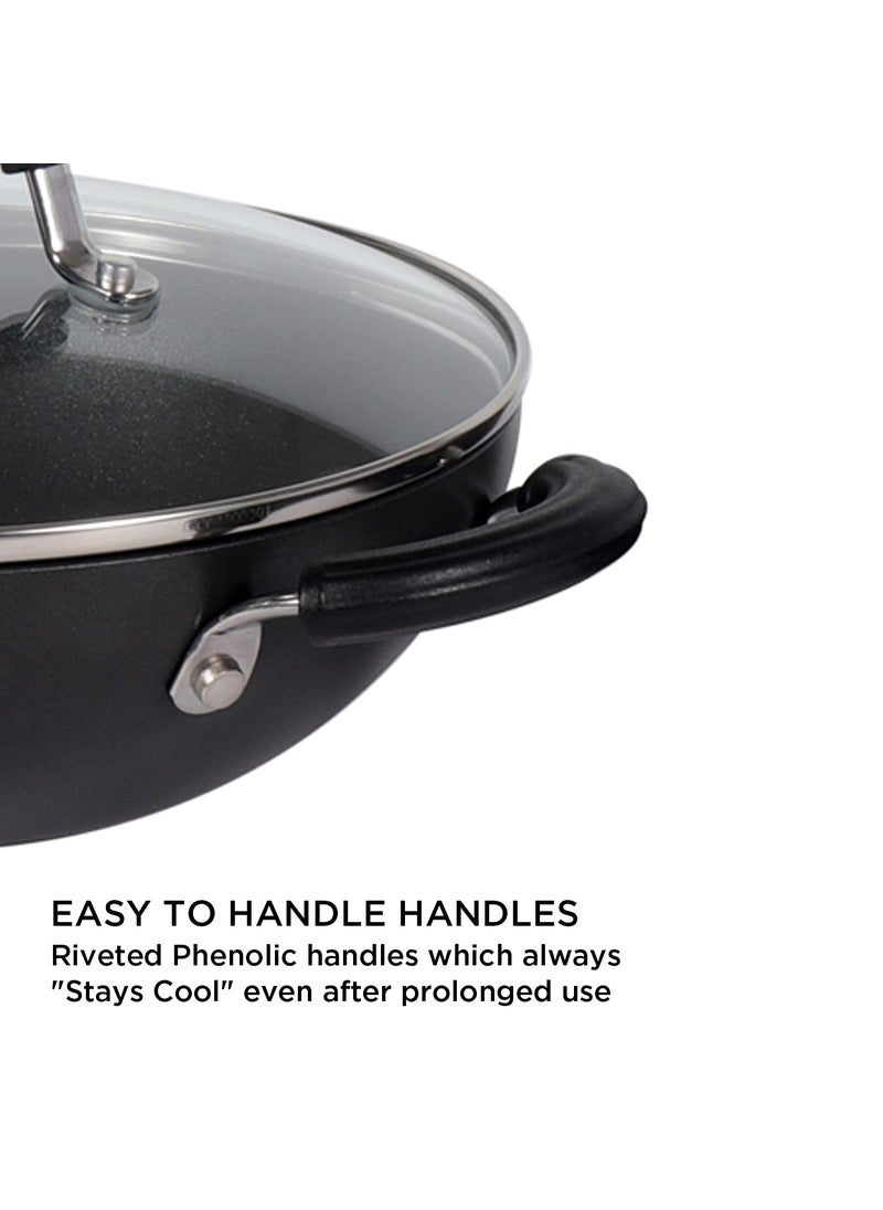 Circulon Circulon Origins Non-Stick + Hard Anodized Aluminium Kadhai with Lid and Stay Cool Phenolic Handles / 2.5mm Thickness/Induction and Gas Suitable, 26cm Large (Black)  - Image 4
