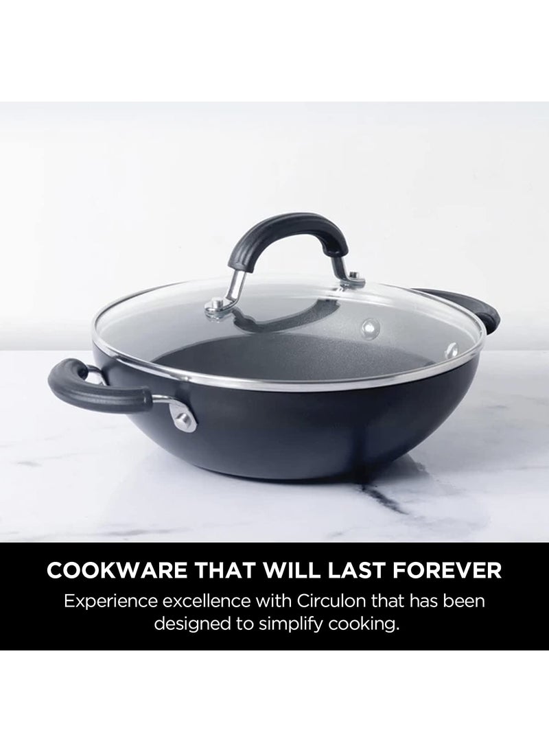 Circulon Circulon Origins Non-Stick + Hard Anodized Aluminium Kadhai with Lid and Stay Cool Phenolic Handles / 2.5mm Thickness/Induction and Gas Suitable, 26cm Large (Black)  - Image 2