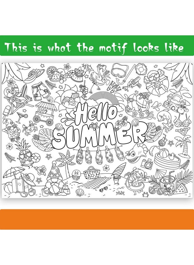 HOWAF Giant Hello Summer Coloring Poster With 24Pcs (24 Colors) Paint Pens Jumbo Summer Coloring Banner For Kids Pool Party Game Activities Supplies Large Hello Summer Coloring Table Cover - Image 5