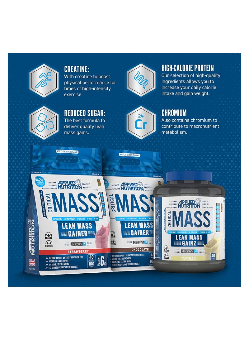 Applied Nutrition أبلايد نيوتريشن كريتيكال ماس بروفيشنال - مسحوق بروتين لزيادة الوزن، زيادة الوزن بالسعرات الحرارية العالية، كتلة هزيلة -6 كجم - 40 وجبة - فراولة - Image 2