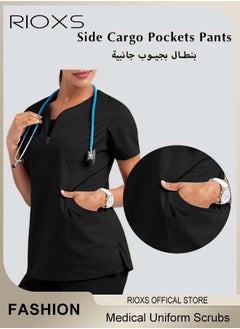 RIOXS Unisex Medical Uniform Scrubs, Women And Men Scrubs Set, Professionals Medical Scrubs Short Sleeve Top And Pants For Workwear, Soft Stretch V-Neck Top And Trousers  - Image 4