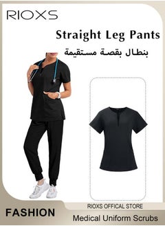 RIOXS Unisex Medical Uniform Scrubs, Women And Men Scrubs Set, Professionals Medical Scrubs Short Sleeve Top And Pants For Workwear, Soft Stretch V-Neck Top And Trousers  - Image 5