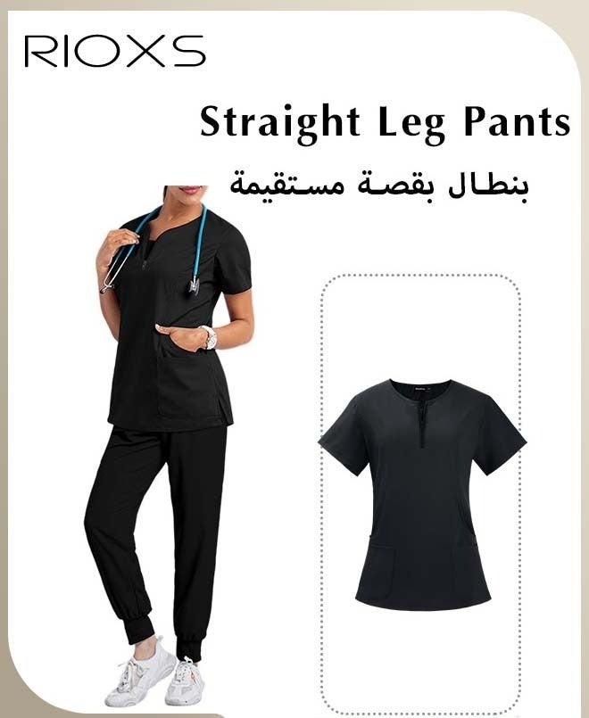 RIOXS Unisex Medical Uniform Scrubs, Women And Men Scrubs Set, Professionals Medical Scrubs Short Sleeve Top And Pants For Workwear, Soft Stretch V-Neck Top And Trousers, Black V-neck Medical Uniform, Hospital Nurse Scrubs Set, Dentist Clinic Uniform Unisex, Pharmacy Technician Workwear - Image 5