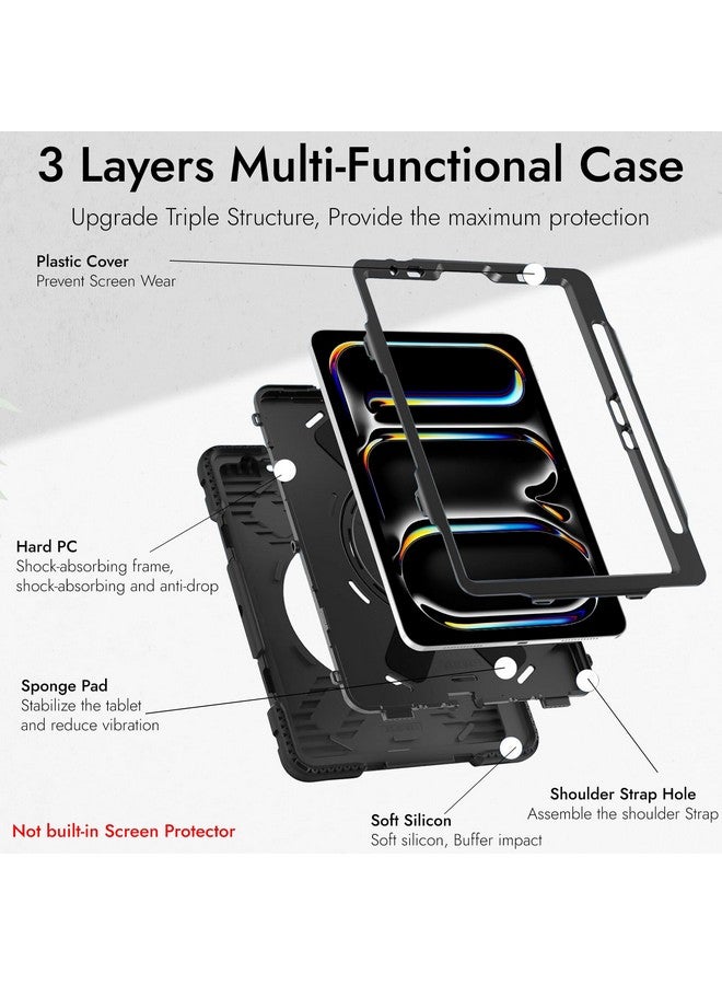 Robustrion for iPad Pro 13 inch Cover Case (M4) 2024 with [Pencil Holder] Armor Shockproof Cover with [Shoulder Strap] and [360 Degree Rotating Hand Strap and Stand] for iPad Pro 13 inch M4 - Black - Image 4
