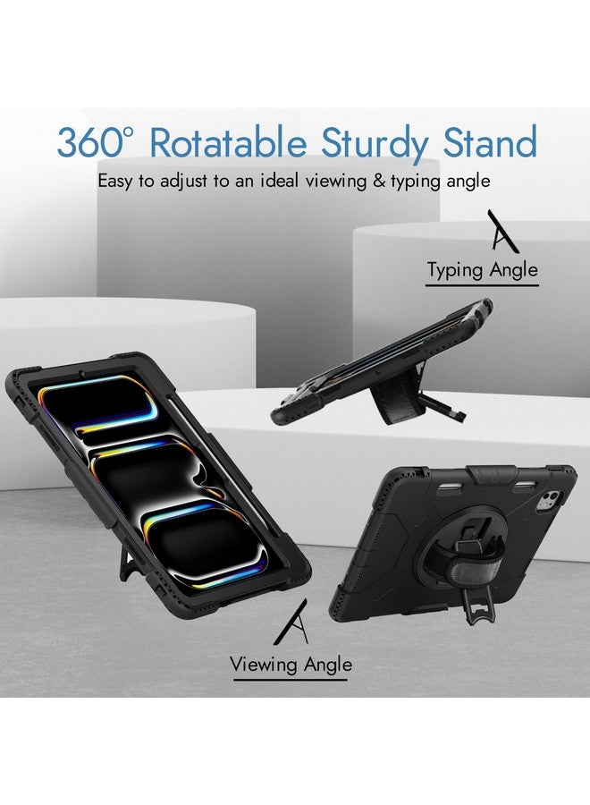 Robustrion for iPad Pro 13 inch Cover Case (M4) 2024 with [Pencil Holder] Armor Shockproof Cover with [Shoulder Strap] and [360 Degree Rotating Hand Strap and Stand] for iPad Pro 13 inch M4 - Black - Image 5