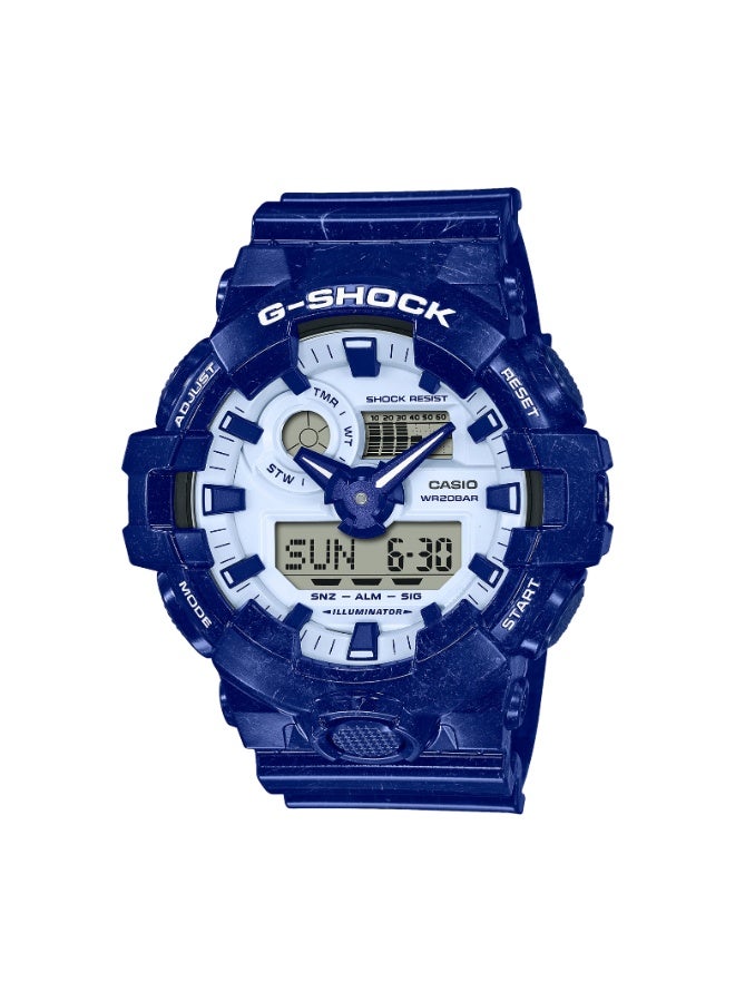 CASIO G-SHOCK GA-700BWP-2ADR Analog-Digital Men’s Watch, Shock Resistant, 200M Water Resistant, Blue and White Resin Strap - Image 1