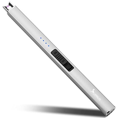 SUPRUS Electric Lighter Arc Windproof Flameless USB Rechargeable Lighter with Safety Lock for Candle BBQ Camping (Silver) - Image 1