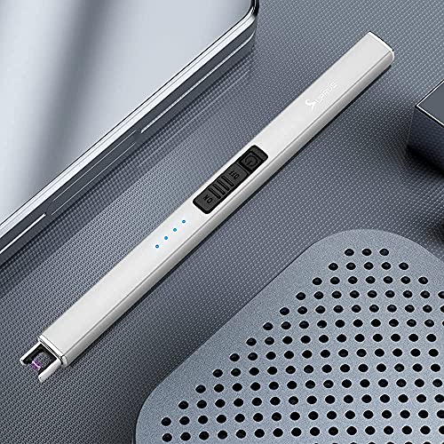SUPRUS Electric Lighter Arc Windproof Flameless USB Rechargeable Lighter with Safety Lock for Candle BBQ Camping (Silver) - Image 2