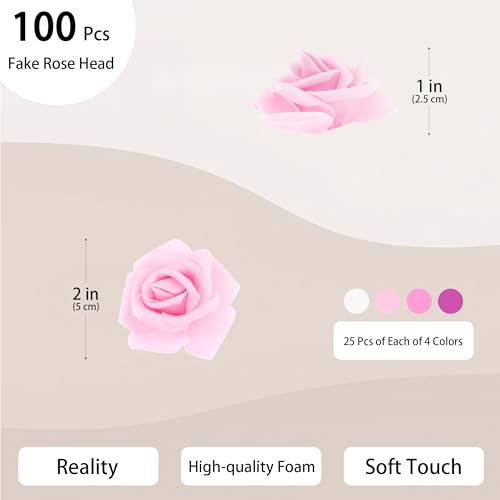 Vignor 100 Pcs 2 Inch Artificial Flowers Faux Foam Fake Rose Head Bulk for Home Decor Wedding Decoration Bridal Shower Wall Table Centerpiece Arrangement DIY Craft (4 Shades of Pink White) - Image 2