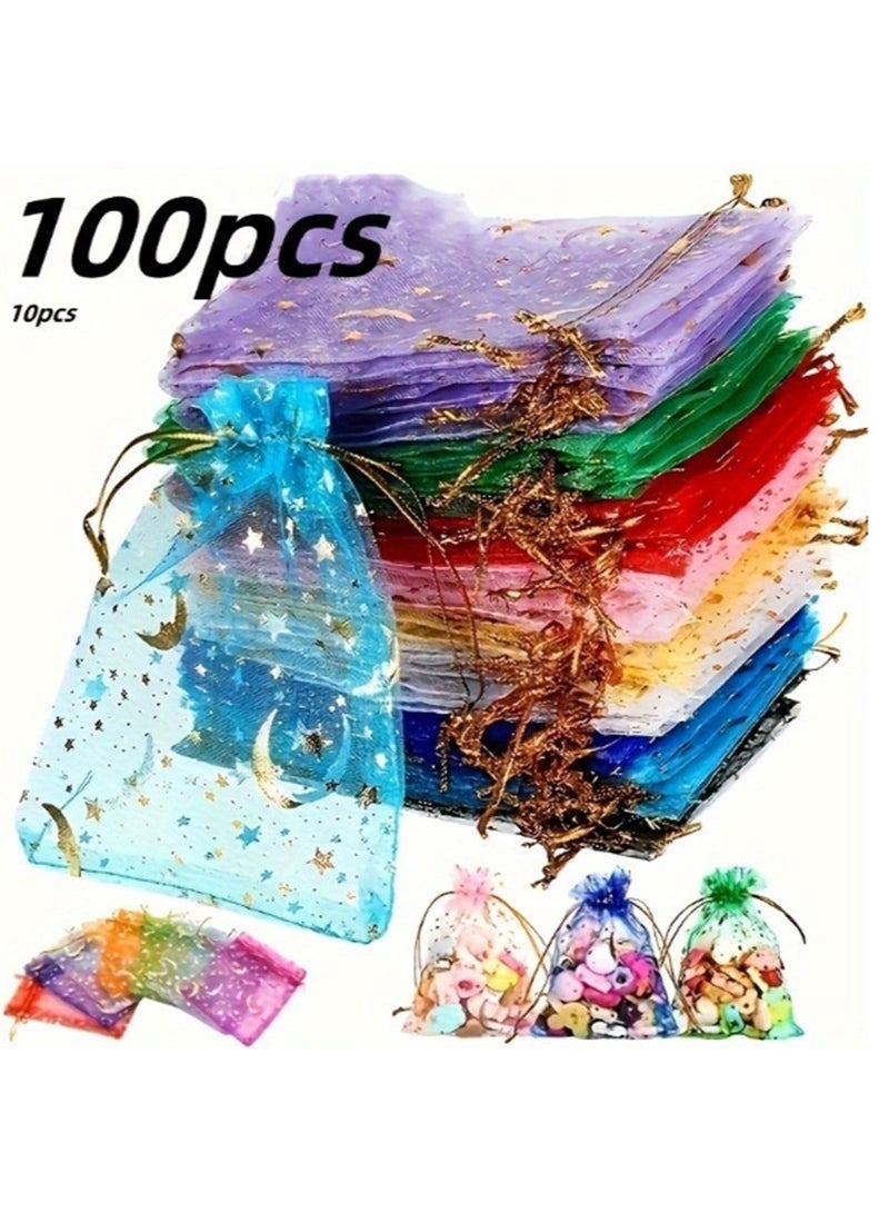 100 Pcs Wedding Gift Small Gift Bags, 4x4.7 In (9 X 12 Cm) Gold Organza Bags For Party Gift Bags, Small Business Candy Bags, Mesh Bags (color) - Image 1