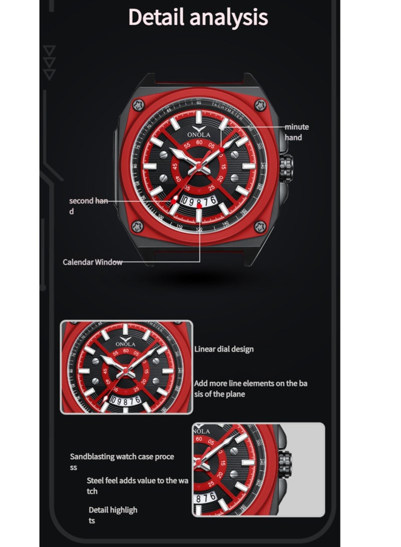 ONOLA Multifunctional Watch for Men Wristwatch Waterproof Sport Analog Quartz Business Mens Watches Silicone Strap - Image 3