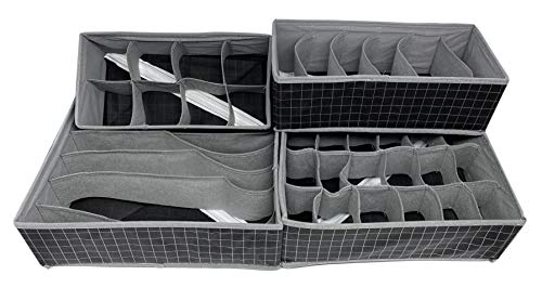 House of Quirk Foldable Storage Box Drawer Divider Organizer Closet Storage for Socks Bra Tie Scarfs - Beige,Set of 4,Standard,34 x 31 x 4 Cms, Fabric, Clothing - Image 2
