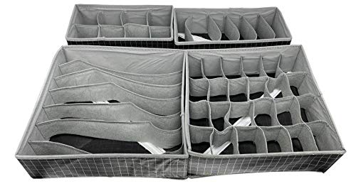 House of Quirk Foldable Storage Box Drawer Divider Organizer Closet Storage for Socks Bra Tie Scarfs - Beige,Set of 4,Standard,34 x 31 x 4 Cms, Fabric, Clothing - Image 3