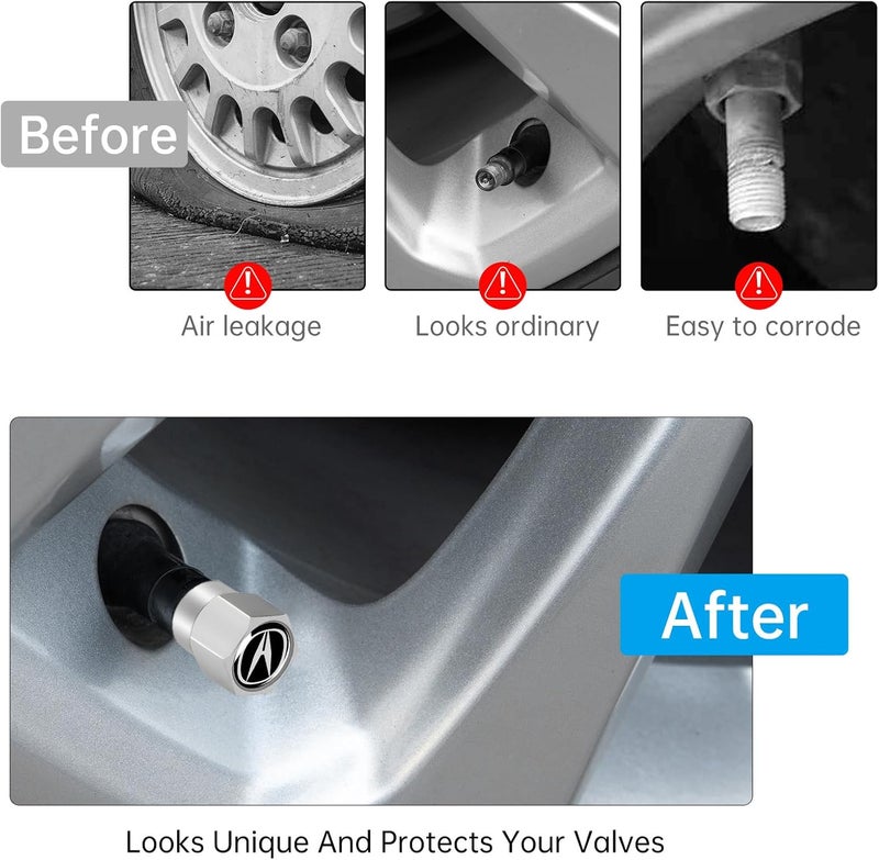 XIGRALUCK Tire Valve Stem Cap for Acura Metal Tire Stem Cover with Belt O-Ring Air caps Sports Accessories 4 Pack - Image 4