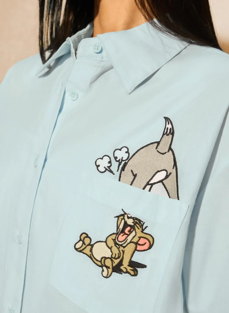 The Souled Store The Souled Store Women Tom & Jerry Blue Printed Oversized Shirts