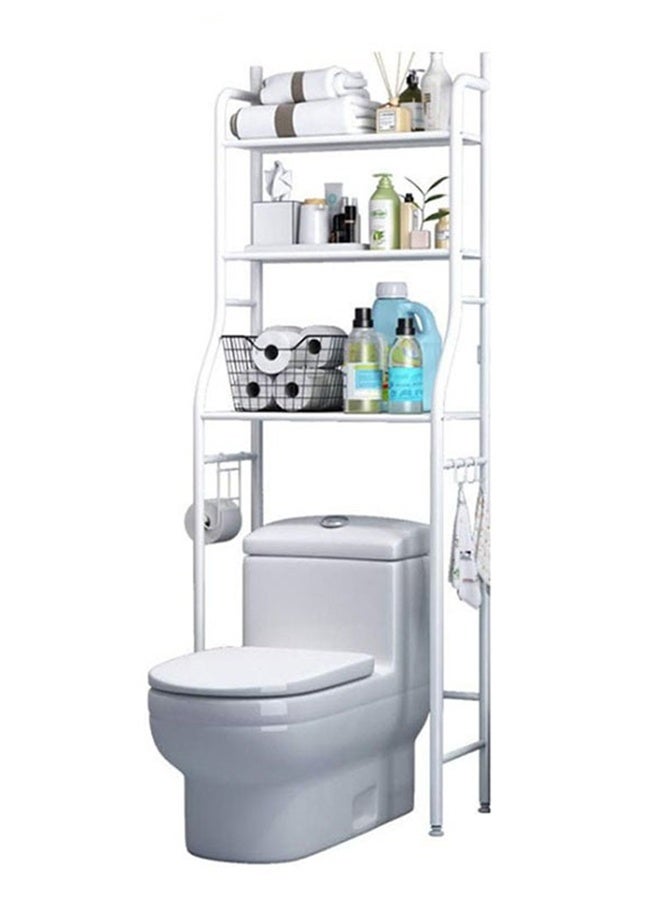 RollsTimi  3-Tier Floor-Standing Over Toilet Storage Cabinet, Metal Bathroom Organizer with Removable Towel Hooks and Toilet Paper Holder, White - Image 5