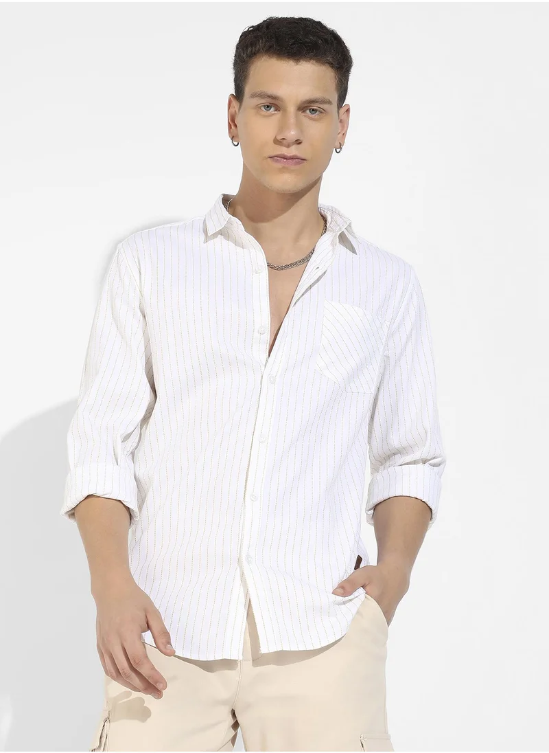 Campus Sutra Men's White Chalk Striped Shirt