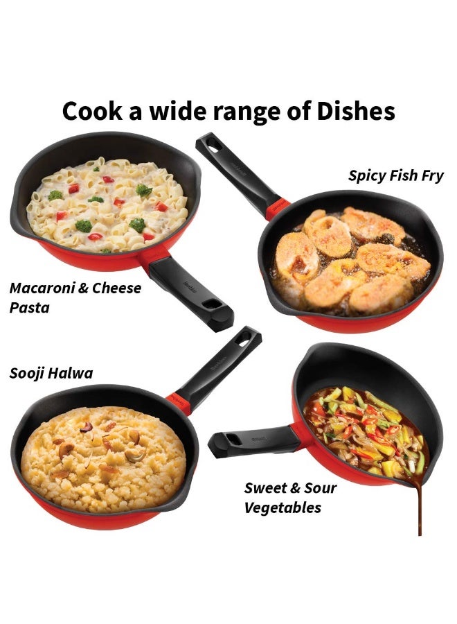 Hawkins Pressure Die Cast Non Stick 22 cm Fry pan with Glass Lid, ceramic coating, Induction Compatible (IDCF22G), Red - Image 5