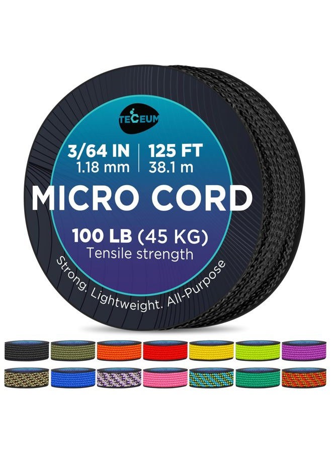 TECEUM Micro Paracord – Black – 1.18 mm x 125 ft – Micro Utility Cord – Thin Braided Paracord Rope Nylon Polyester – Wind Chime Replacement – Survival Strong String 016c - Image 1