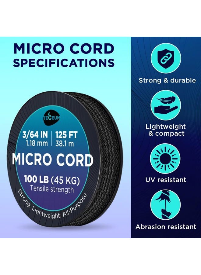 TECEUM Micro Paracord – Black – 1.18 mm x 125 ft – Micro Utility Cord – Thin Braided Paracord Rope Nylon Polyester – Wind Chime Replacement – Survival Strong String 016c - Image 4