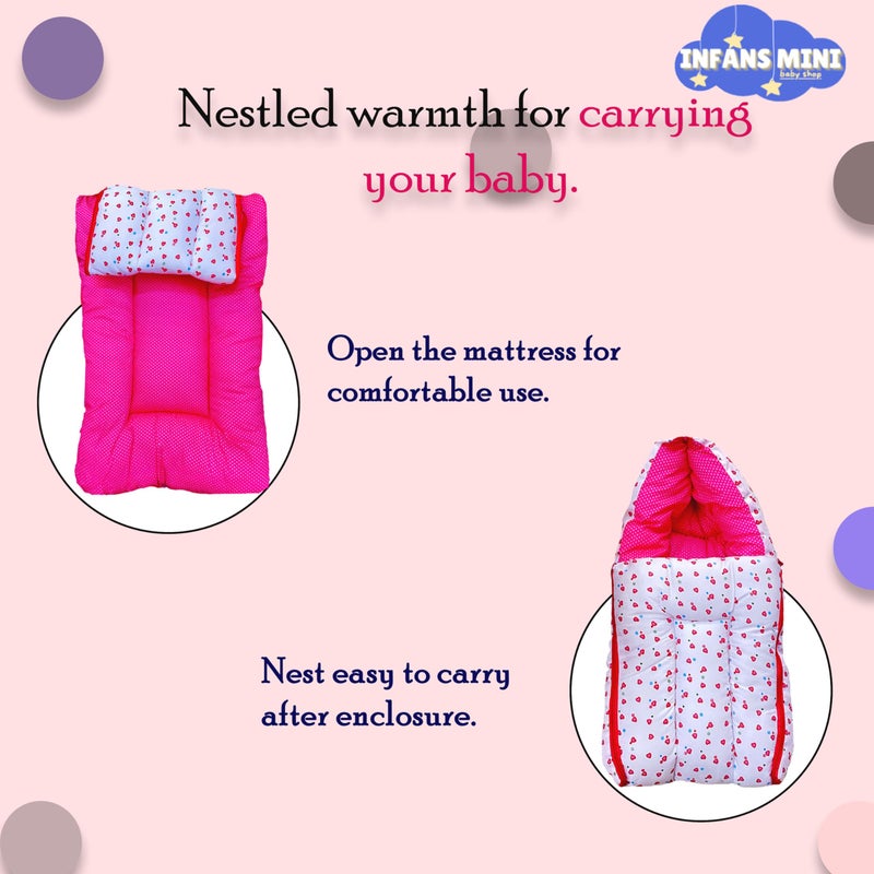 Infans Mini Little Heart Mini 3 in 1 Baby's Cotton Bed Cum Carry Bed Printed Baby Sleeping Bag-Baby Bed-Infant Portable for Unisex Easily Portable, Light Weight Carry for New Born 0-4 Months Old(Pink) - Image 3