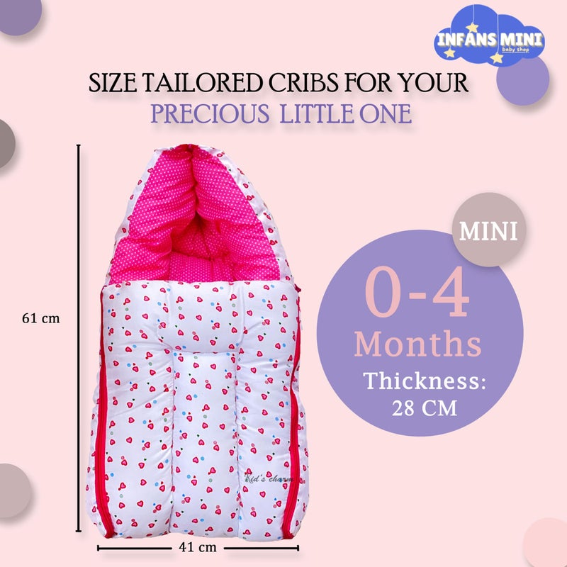 Infans Mini Little Heart Mini 3 in 1 Baby's Cotton Bed Cum Carry Bed Printed Baby Sleeping Bag-Baby Bed-Infant Portable for Unisex Easily Portable, Light Weight Carry for New Born 0-4 Months Old(Pink) - Image 2