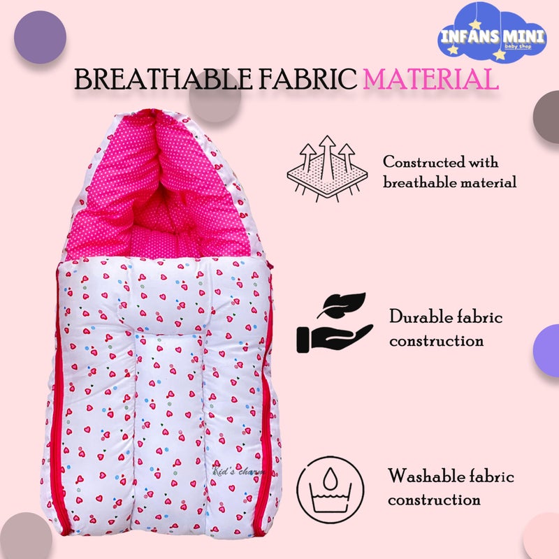 Infans Mini Little Heart Mini 3 in 1 Baby's Cotton Bed Cum Carry Bed Printed Baby Sleeping Bag-Baby Bed-Infant Portable for Unisex Easily Portable, Light Weight Carry for New Born 0-4 Months Old(Pink) - Image 5