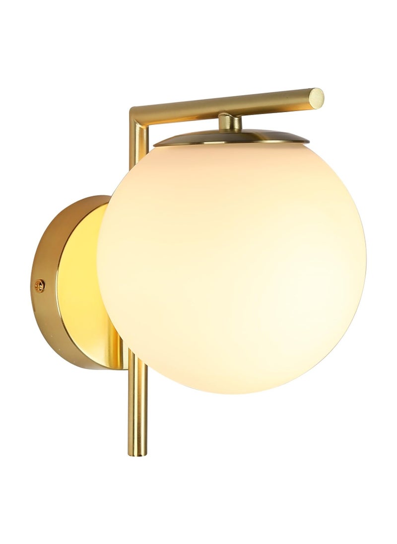 ERENYEA Modern Plug in Wall Sconce with White Glass Shade, Mid-Century Brass Gold Globe Wall Mounted Lamp, Rustic Indoor Hardwire Hanging Wall Light Fixtures for Bedroom, Living Room, Bathroom  - Image 2