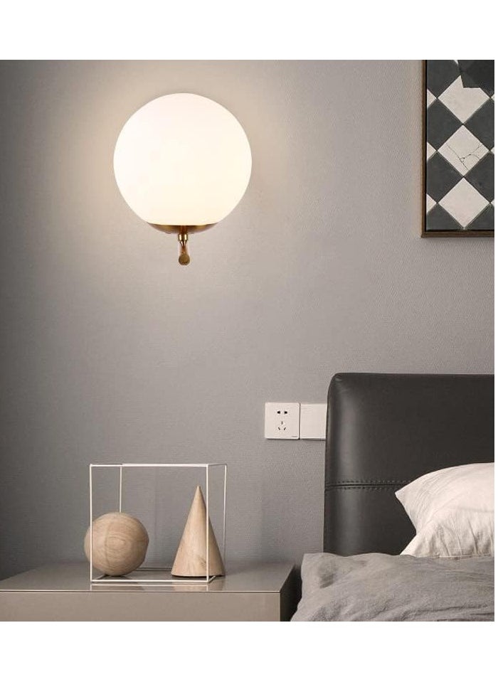ERENYEA Modern Plug in Wall Sconce with White Glass Shade, Mid-Century Brass Gold Globe Wall Mounted Lamp, Rustic Indoor Hardwire Hanging Wall Light Fixtures for Bedroom, Living Room, Bathroom  - Image 3