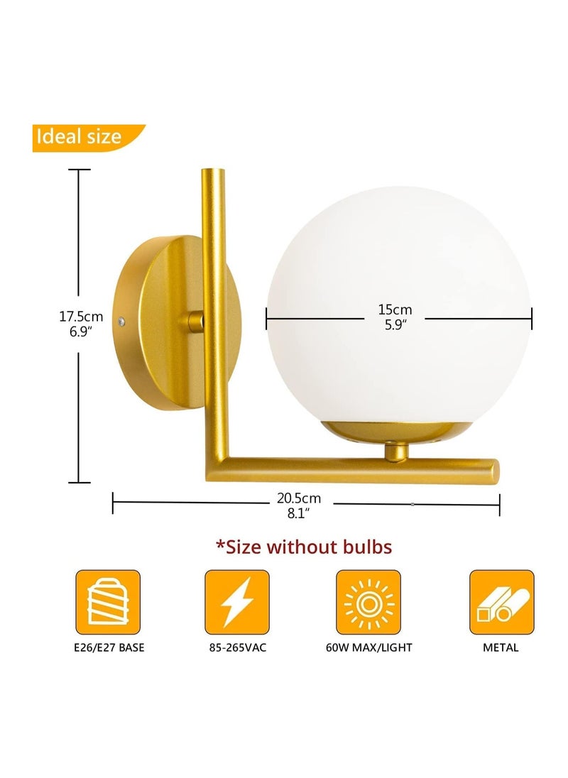 ERENYEA Modern Plug in Wall Sconce with White Glass Shade, Mid-Century Brass Gold Globe Wall Mounted Lamp, Rustic Indoor Hardwire Hanging Wall Light Fixtures for Bedroom, Living Room, Bathroom  - Image 4