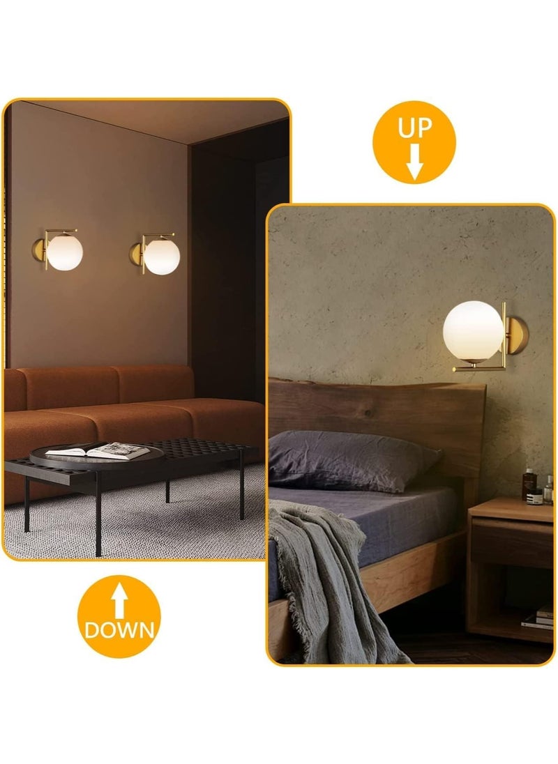 ERENYEA Modern Plug in Wall Sconce with White Glass Shade, Mid-Century Brass Gold Globe Wall Mounted Lamp, Rustic Indoor Hardwire Hanging Wall Light Fixtures for Bedroom, Living Room, Bathroom  - Image 5