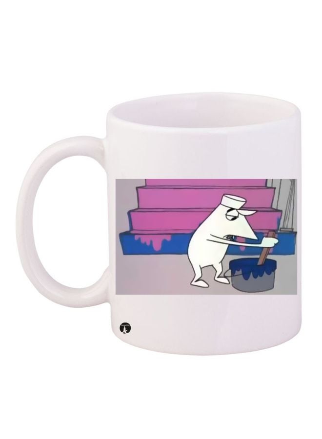 RYN Cartoon Printed Coffee Mug White/Pink/Blue 11ounce