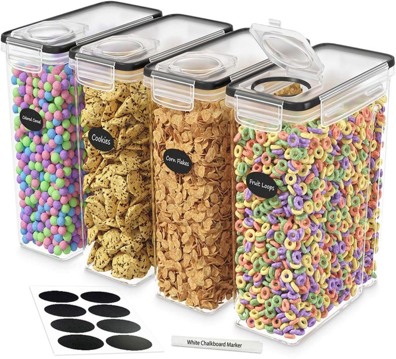 DWLLZA KITCHEN Cereal Containers Storage 4 Pack 135 fl oz Cereal Dispenser Airtight Food Storage Containers BPAFree Pantry Organization and Storage Canister for Flour Sugar 1 Marker 8 Labels