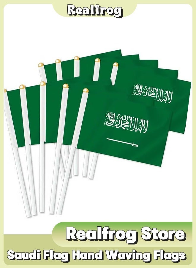 21*14 سم (عبوة من 10) أعلام سعودية تلوح باليد للاحتفال باليوم الوطني السعودي
