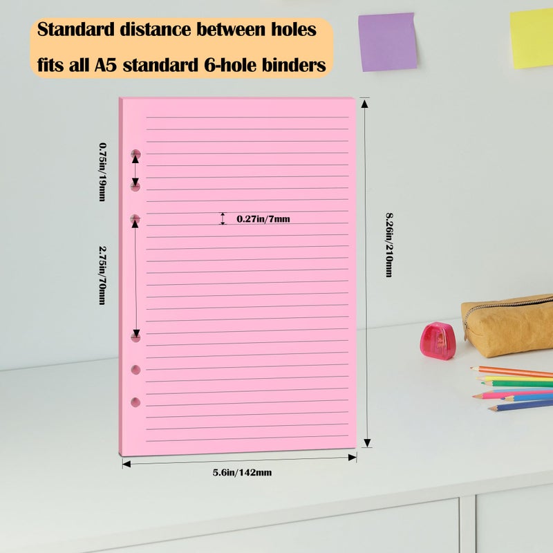 Mozano A5 Colorful Lined Filler Paper, 6-Hole Punched, 120GSM Loose-Leaf Paper and Planner Inserts for Notebooks, Journals, and Study Notes,50 Sheets/100 Pages - Image 2