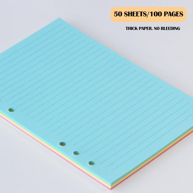 Mozano A5 Colorful Lined Filler Paper, 6-Hole Punched, 120GSM Loose-Leaf Paper and Planner Inserts for Notebooks, Journals, and Study Notes,50 Sheets/100 Pages - Image 3