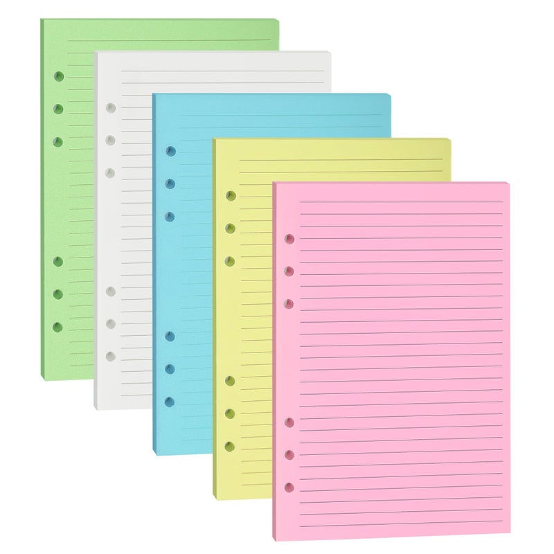 Mozano A5 Colorful Lined Filler Paper, 6-Hole Punched, 120GSM Loose-Leaf Paper and Planner Inserts for Notebooks, Journals, and Study Notes,50 Sheets/100 Pages - Image 1