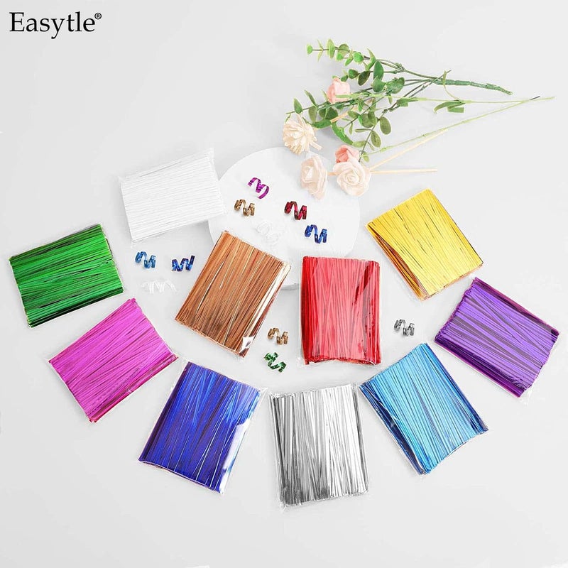 Easytle 1000 Pcs Metallic Twist Ties 10 Colors Twist Tie 4" Bread Ties Twist Ties for Bags Foil Twist Ties Bag Ties Colorful Twist Ties for Party Gift Wrapping Bags Cellophane Treat Bags Bread Candy Bags - Image 5