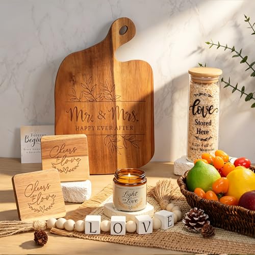 Elysirise Wedding Gifts for Couples 2026 Gifts for couplesBride Shower GiftsAnniversary Engagement GiftMr and Mrs Cutting Board Basket Set - Image 3